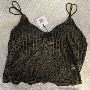 Olive Green Lacy Stretchy Crop Top